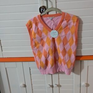 Nwt pink and orange argyle vest